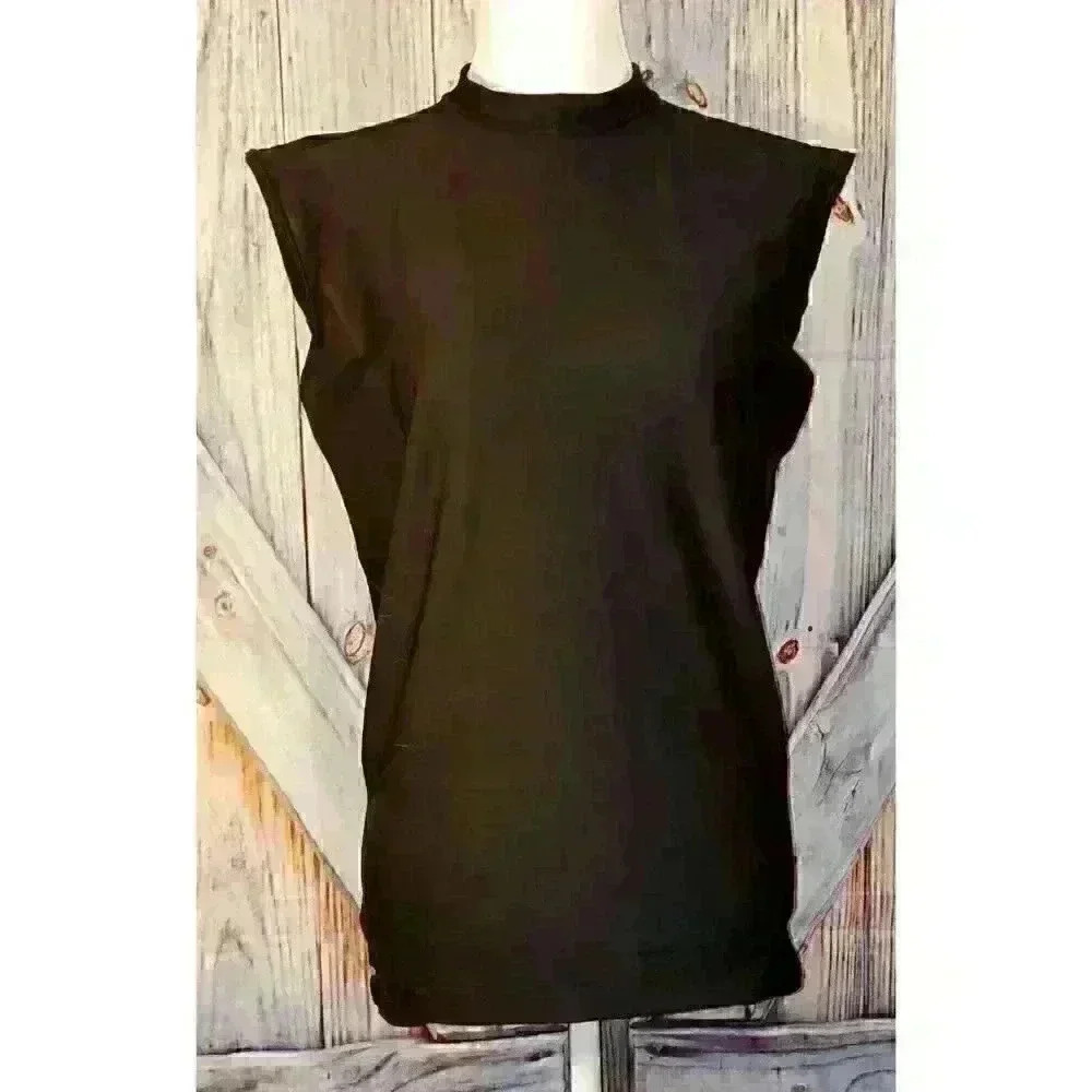 DRI-STAR Womans ATHLETIC Shirt BLACK Stretch SLEEVELESS Top Safety Stamp size Lg